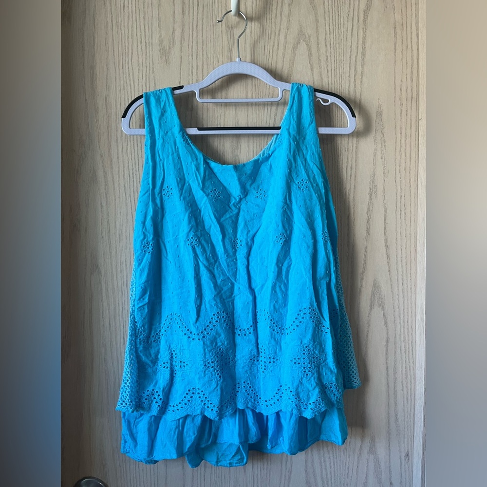 Sky Blue Sleeveless Eyelet & Mesh Top